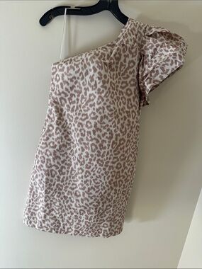 J. Crew One-Shoulder Cream/Taupe Leopard-Print Mini Dress